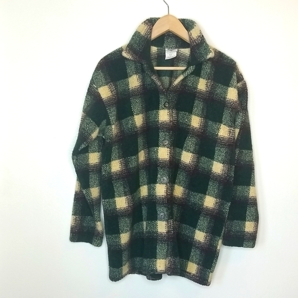 90s B. MOSS Checked Fleece Shirt Jacket - Picture 4 of 7